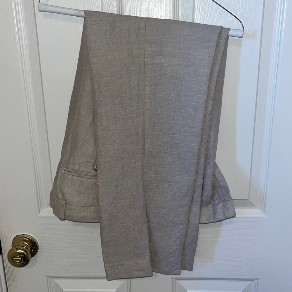 Perry Ellis Crème Khaki Tan Men’s Linen Cotton Pants 32x30 Tapered Fit Old Money